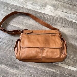 Vintage Fossil Shoulder Hobo Messenger Bag Vintage Y2k Style Light Brown Leather